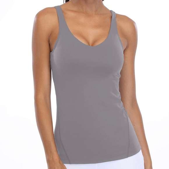 Woman’s Gray V Neck Tank,Cami Workout Yoga Built In Shelf Bra Size M - Picture 4 of 13
